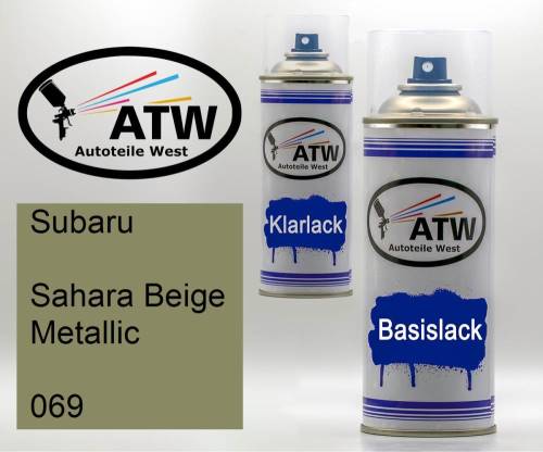 Subaru, Sahara Beige Metallic, 069: 400ml Sprühdose + 400ml Klarlack - Set, von ATW Autoteile West.